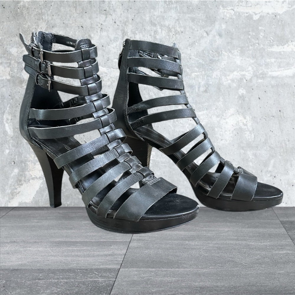 Via Spiga high heel sz 7 leather Roman strappy buckles platform dress shoes - Picture 2 of 12